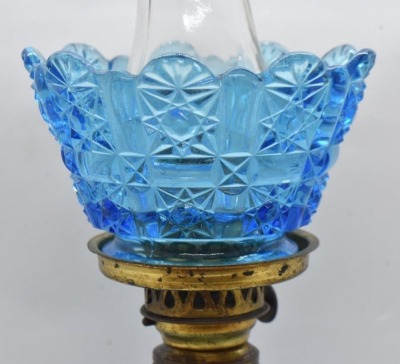 EAPG Stars and Bars blue miniature oil lamp, 8" tall - 5