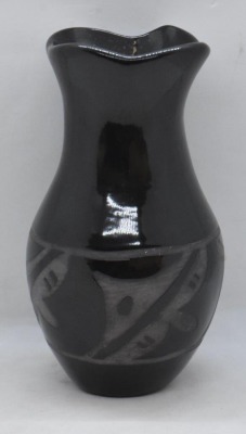 Native American Navajo black on black 6"h vase - 3