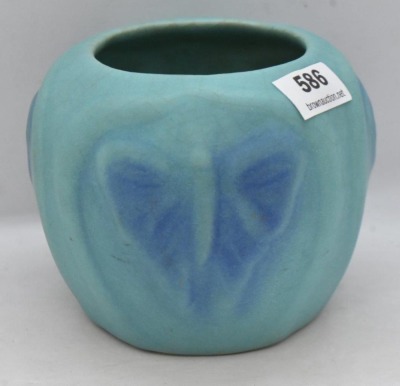 Van Briggle 3"h pot w/ embossed butterflies, turquoise