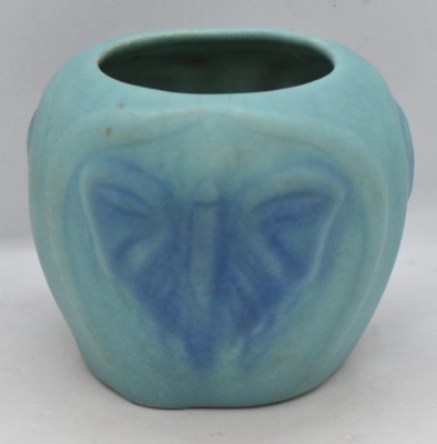 Van Briggle 3"h pot w/ embossed butterflies, turquoise - 2