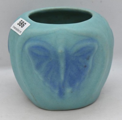 Van Briggle 3"h pot w/ embossed butterflies, turquoise - 4