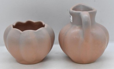 Van Briggle melon-shaped creamer and sugar, pinkish - 3