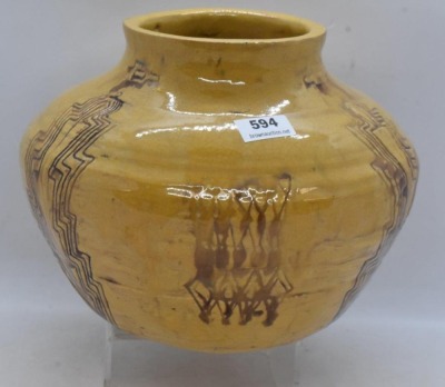 Unknown pottery 5.5" bowl/ vase w/ incised motifs - 3