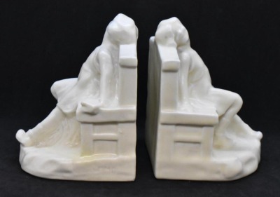 Rookwood pottery #2446 bookends, "Girl on Bench" - white - 3