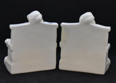 Rookwood pottery #2446 bookends, "Girl on Bench" - white - 4