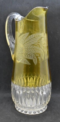 Hobbs No. 341/ Mario amber-stained 11" pitcher w/ etched decoration - 3