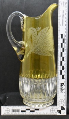 Hobbs No. 341/ Mario amber-stained 11" pitcher w/ etched decoration - 4