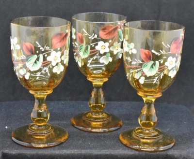 Victorian enameled amber glass liqueur set: decanter, (3) cordials and underplate - 5