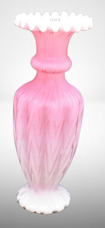 Victorian Mother-of-Pearl pink satin 8" vase