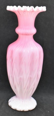 Victorian Mother-of-Pearl pink satin 8" vase - 2