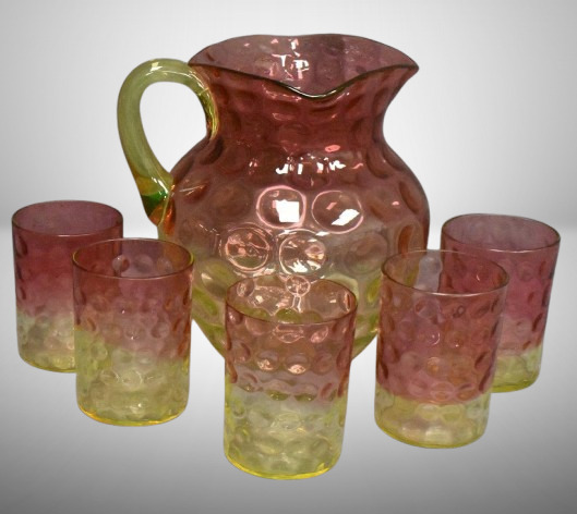 Victorian Amberina Thumbprint 6 pc. water set