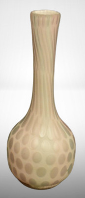 White Satin glass Mother-of-Pearl 9.5" stick neck vase