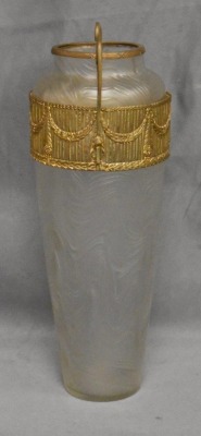 Victorian opalescent glass 12" vase w/ gilt metal mount - 3