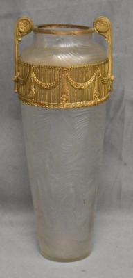 Victorian opalescent glass 12" vase w/ gilt metal mount - 4