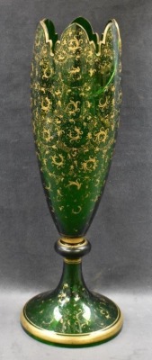 Bohemian Glass Moser emerald green 15" vase w/ applied portrait plaque - 4