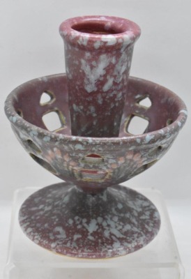 Pair of Roseville Ferella 1078-4" candle holders, dark rose - 2