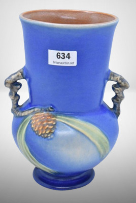 Roseville Pine Cone 839-6" vase, blue