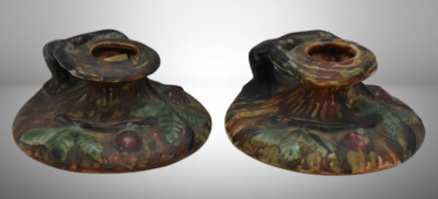 Pair of mrkd. Weller Warwick 2" candleholders