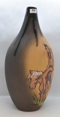 Rick Wisecarver pottery 13.5" vase, Indian on Horse scene - 3