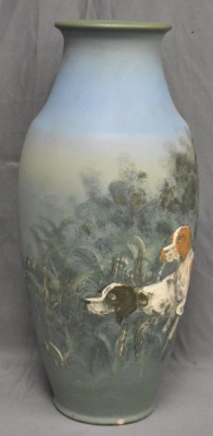 Weller Dickensware 16.5" vase, hunting dogs scene - 4