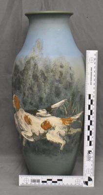 Weller Dickensware 16.5" vase, hunting dogs scene - 7