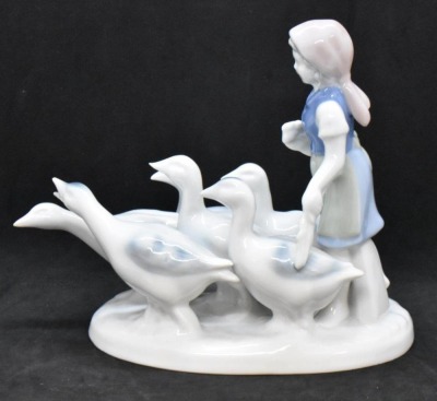 Gerold Porzellan Bavaria figurine of girl and geese, #4902 - 4