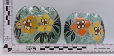 (2) Legras France Art Glass rose bowls w/ enamel decoration - 10