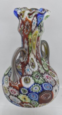 Murano Millefiori Art Glass 5.5"h dbl. handled vase - 2