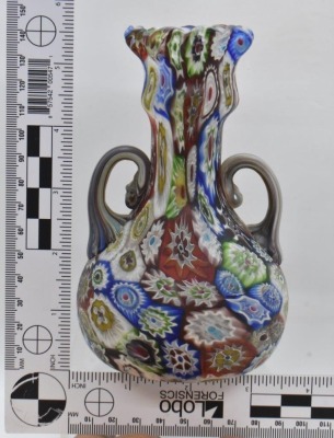 Murano Millefiori Art Glass 5.5"h dbl. handled vase - 3