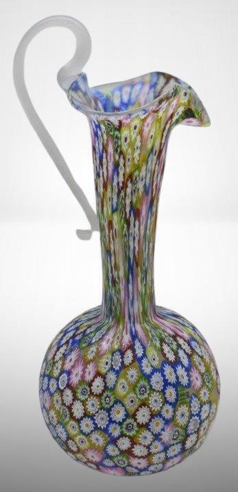 Murano Millefiori Art Glass 8.5"h ewer