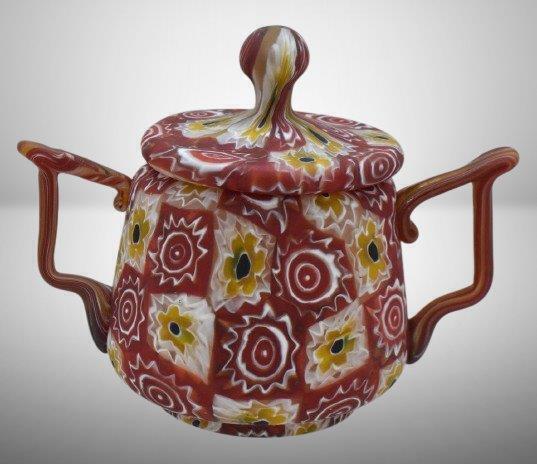 Murano Millefiori Art glass 4"h cov. sugar bowl