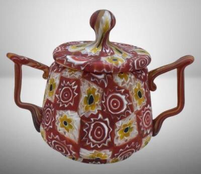 Murano Millefiori Art glass 4"h cov. sugar bowl