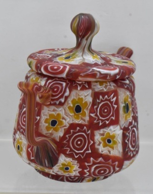 Murano Millefiori Art glass 4"h cov. sugar bowl - 2