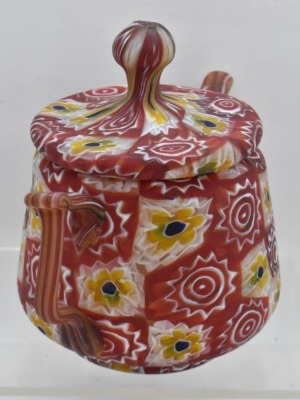 Murano Millefiori Art glass 4"h cov. sugar bowl - 4