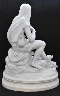 Parian 11"h figurine - young girl w/ 2 dogs laying at her feet - 4