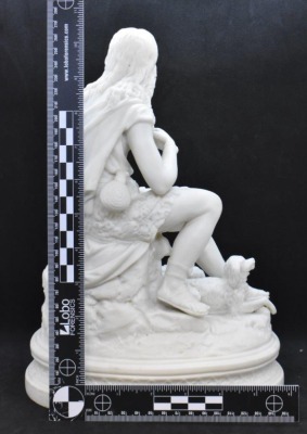 Parian 11"h figurine - young girl w/ 2 dogs laying at her feet - 5