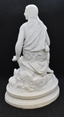 Parian 11"h figurine - young girl w/ 2 dogs laying at her feet - 6