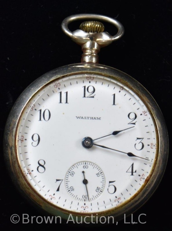 Waltham open face silver pocket watch - winds and works