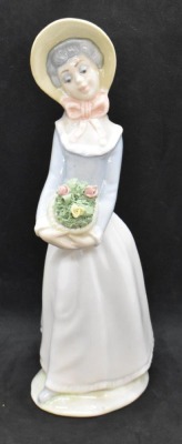 Tengra (Valencia, Spain) 8.5"h Girl w/ Bonnet and Flowers - 2