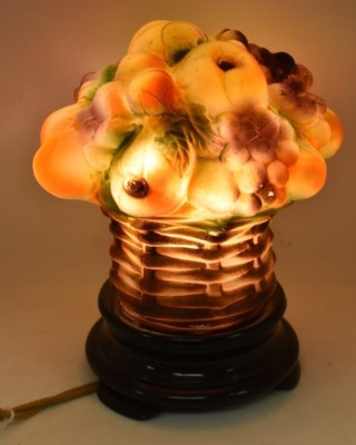 Tiffin glass puffy Basket of Fruit 8" lamp - works! - 2