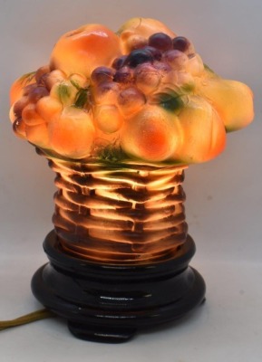 Tiffin glass puffy Basket of Fruit 8" lamp - works! - 3