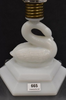 Atterbury figural Swan stem 10" kerosene stand lamp - 2