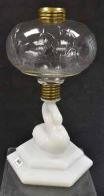 Atterbury figural Swan stem 10" kerosene stand lamp - 4