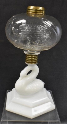 Atterbury figural Swan stem 10" kerosene stand lamp - 5