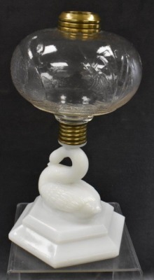 Atterbury figural Swan stem 10" kerosene stand lamp - 6