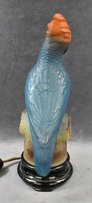 1920's Tiffin Glass figural blue Parrot lamp, 13" - works - 4