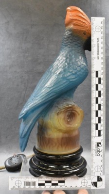 1920's Tiffin Glass figural blue Parrot lamp, 13" - works - 5