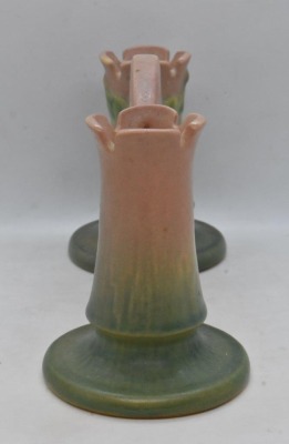 Roseville White Rose #146 double-gated bud vase, pink - 2