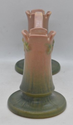 Roseville White Rose #146 double-gated bud vase, pink - 4