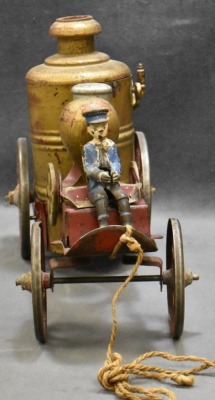 Cast metal horse-drawn fire pumper w/ driver - 2